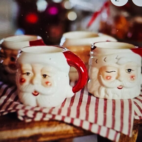 4 Pottery Barn Santa Claus Handcrafted Ceramic Mug Set Different Face Designs - Picture 14 of 15